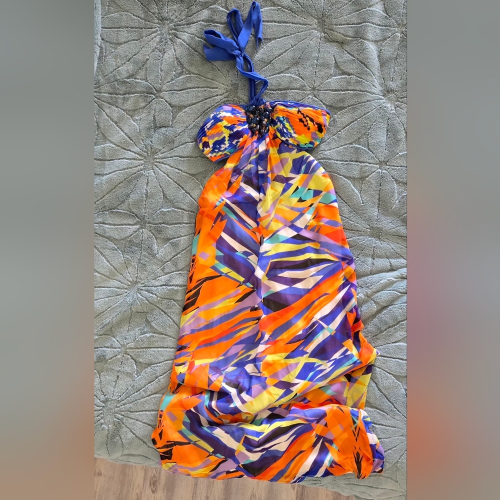 BCBGMaxAzria Multi Colored Backless Maxi Dress